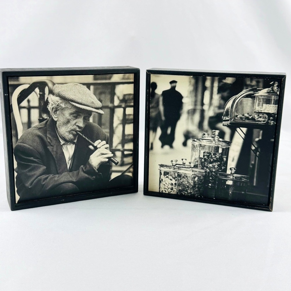 Original Black & White Photography Paris 1970 Framed 2 pc Rue Eugene Jumin 5"x5"